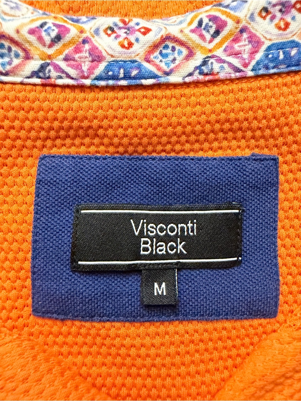 Visconti Black Men's Orange Polo Shirt with Patterned Trim